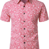 Chemise Hawaïenne à Manches Courtes en Coton pour Homme avec Boutons de Couleur Rose