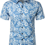 Chemise en Coton Aloha à Manches Courtes avec Imprimé Floral Tropical Bleu pour Homme