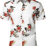 Chemise en Coton pour Homme avec Imprimé Floral Hawaïen à Boutons Courts