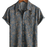 Chemise en Coton pour Homme à Imprimé Paisley Floral Vintage Rétro des Années 70 avec Boutons et Manches Courtes pour la Plage