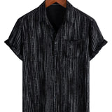 Chemise à Manches Courtes en Coton avec Poche pour Homme à Rayures Noires Respirante