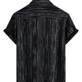 Chemise à Manches Courtes en Coton avec Poche pour Homme à Rayures Noires Respirante