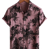Chemise à manches courtes en coton hawaïenne florale rose pour hommes en bambou