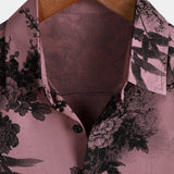 Chemise à manches courtes en coton hawaïenne florale rose pour hommes en bambou