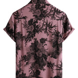 Chemise à manches courtes en coton hawaïenne florale rose pour hommes en bambou
