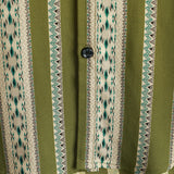 Chemise Retro en Coton à Boutons pour Homme avec Imprimé Aztèque des Années 70 en Vert Rayé et Manches Courtes