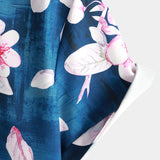Chemise Casual en Coton à Manches Courtes avec Imprimé Floral pour Homme, Boutons, Col Classique, Bleu Marine, Été