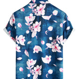 Chemise Casual en Coton à Manches Courtes avec Imprimé Floral pour Homme, Boutons, Col Classique, Bleu Marine, Été
