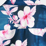 Chemise Casual en Coton à Manches Courtes avec Imprimé Floral pour Homme, Boutons, Col Classique, Bleu Marine, Été