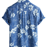 Chemise en Coton de Plage Tropicale Hawaïenne pour Homme à Manches Courtes avec Boutons en Bleu Floral Vintage