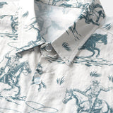 Chemise en Coton pour Homme à Imprimé Équestre, Boutons, à Manches Courtes pour les Vacances