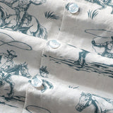 Chemise en Coton pour Homme à Imprimé Équestre, Boutons, à Manches Courtes pour les Vacances