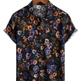 Chemise à Manches Courtes en Coton Bohème avec Imprimé Floral Vintage pour Homme
