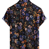 Chemise à Manches Courtes en Coton Bohème avec Imprimé Floral Vintage pour Homme