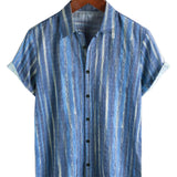 Chemise à Manches Courtes en Coton à Rayures Bleues pour Homme