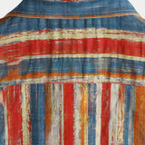 Chemise en Coton pour Homme Casual Rétro à Rayures Multicolores avec Boutons à Manches Courtes
