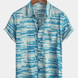 Chemise en Coton à Boutons à Manches Courtes Vintage Bleue pour Homme