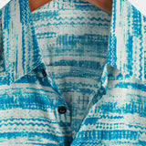 Chemise en Coton à Boutons à Manches Courtes Vintage Bleue pour Homme