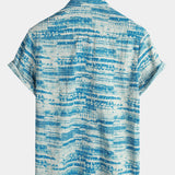 Chemise en Coton à Boutons à Manches Courtes Vintage Bleue pour Homme
