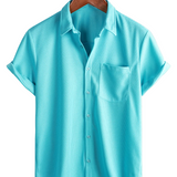 Chemise en Coton d'Été à Manches Courtes avec Col Boutonné pour Homme, Style Décontracté, Coupe Lâche, Plage