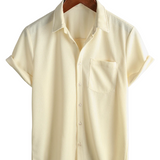 Chemise en Coton d'Été à Manches Courtes avec Col Boutonné pour Homme, Style Décontracté, Coupe Lâche, Plage
