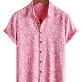 Chemise Hawaïenne à Manches Courtes en Coton pour Homme avec Boutons de Couleur Rose