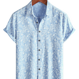 Chemise à Manches Courtes en Coton Hawaïenne pour Homme, Boutonnée, Couleur Bleu Clair