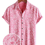 Chemise Hawaïenne à Manches Courtes en Coton pour Homme avec Boutons de Couleur Rose
