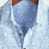 Chemise à Manches Courtes en Coton Hawaïenne pour Homme, Boutonnée, Couleur Bleu Clair