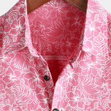 Chemise Hawaïenne à Manches Courtes en Coton pour Homme avec Boutons de Couleur Rose