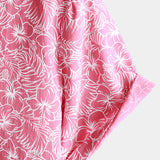 Chemise Hawaïenne à Manches Courtes en Coton pour Homme avec Boutons de Couleur Rose