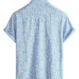 Chemise à Manches Courtes en Coton Hawaïenne pour Homme, Boutonnée, Couleur Bleu Clair