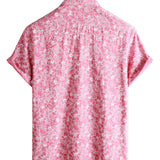 Chemise Hawaïenne à Manches Courtes en Coton pour Homme avec Boutons de Couleur Rose