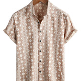 Chemise à Manches Courtes en Coton Vintage pour Homme, Rayures Marron des Années 70