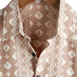 Chemise à Manches Courtes en Coton Vintage pour Homme, Rayures Marron des Années 70