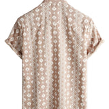 Chemise à Manches Courtes en Coton Vintage pour Homme, Rayures Marron des Années 70