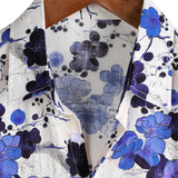Chemise en Coton pour Homme Rétro Bleue avec Fleurs d'Été à Manches Courtes