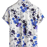 Chemise en Coton pour Homme Rétro Bleue avec Fleurs d'Été à Manches Courtes