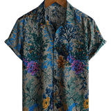 Chemise à Manches Courtes en Coton Floral Rétro Respirante pour Homme