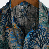 Chemise à Manches Courtes en Coton Floral Rétro Respirante pour Homme