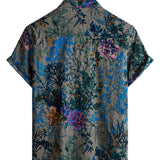 Chemise à Manches Courtes en Coton Floral Rétro Respirante pour Homme