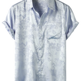 Chemise à Manches Courtes en Satin de Coton Floral Jacquard pour Homme