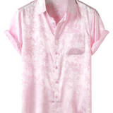 Chemise à Manches Courtes en Satin de Coton Floral Jacquard Décontractée pour Homme