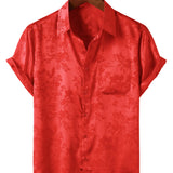 Chemise à Manches Courtes en Satin de Coton Floral Jacquard Décontractée pour Homme