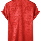 Chemise à Manches Courtes en Satin de Coton Floral Jacquard Décontractée pour Homme