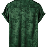 Chemise à Manches Courtes en Satin de Coton Floral Jacquard pour Homme