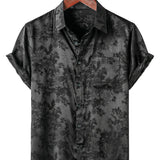 Chemise à Manches Courtes en Satin de Coton Floral Jacquard Décontractée pour Homme