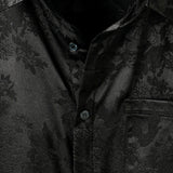 Chemise à Manches Courtes en Satin de Coton Floral Jacquard Décontractée pour Homme