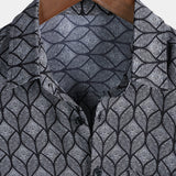 Chemise à Manches Courtes en Coton avec Poche à Motif Géométrique Noir Rétro pour Homme