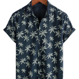 Chemise Hawaïenne en Coton à Manches Courtes avec Imprimé de Palmiers pour Homme